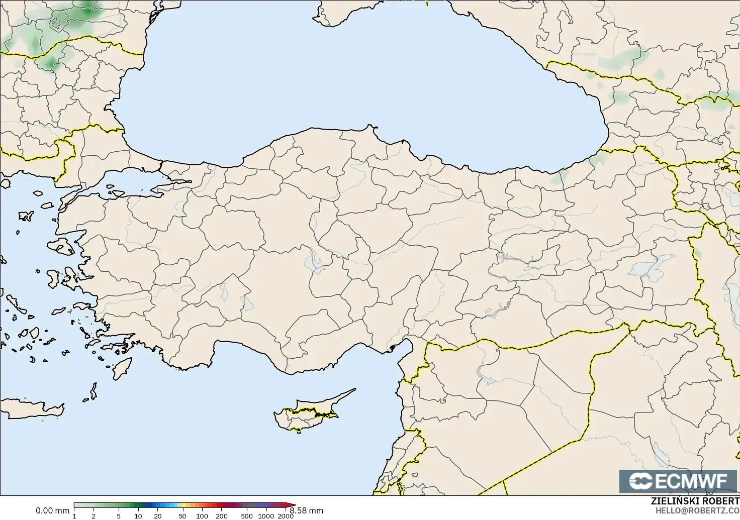 ECMWF IFS 0.25° model - Turkey, Precipitation Accumulation