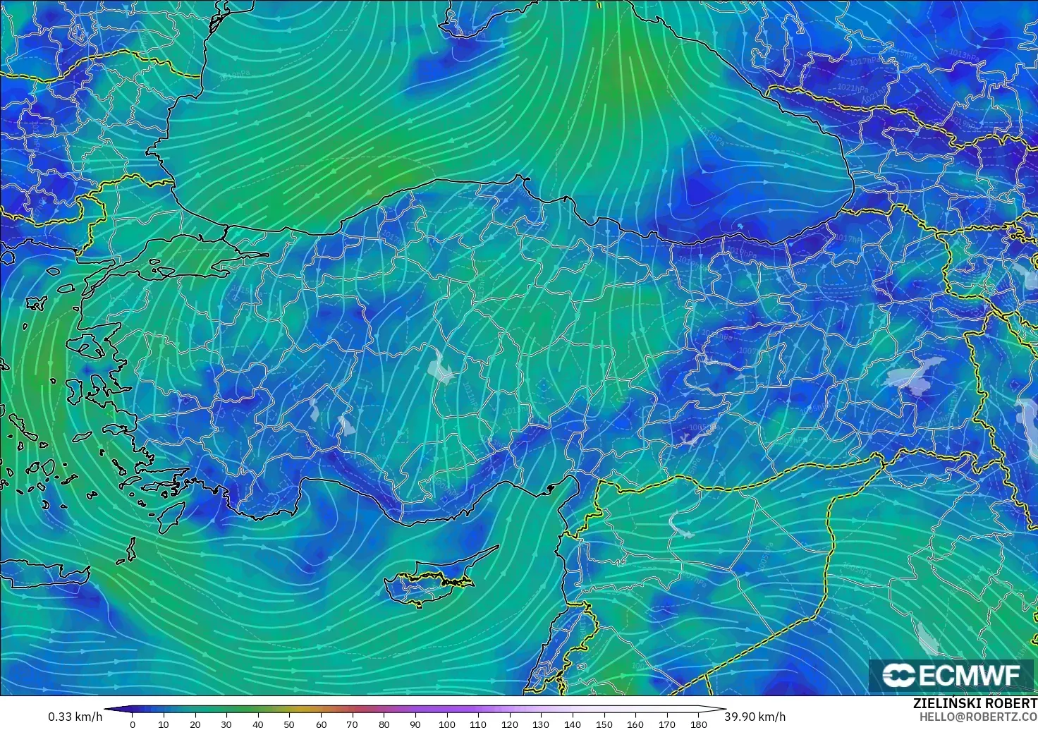 ECMWF IFS 0.25° model - Turkey, Wind at 10m