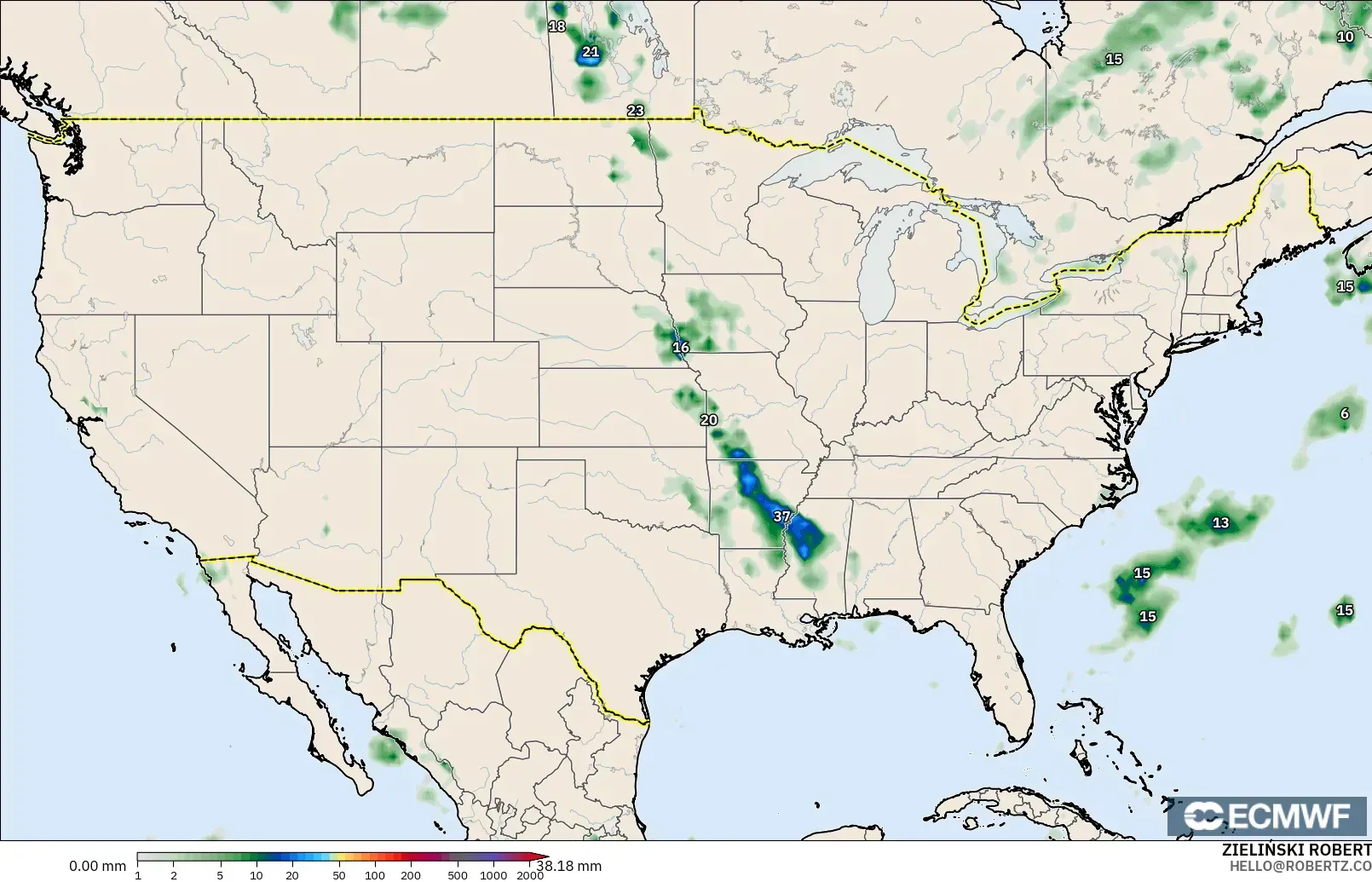ECMWF IFS 0.25° model - United States, Precipitation Accumulation