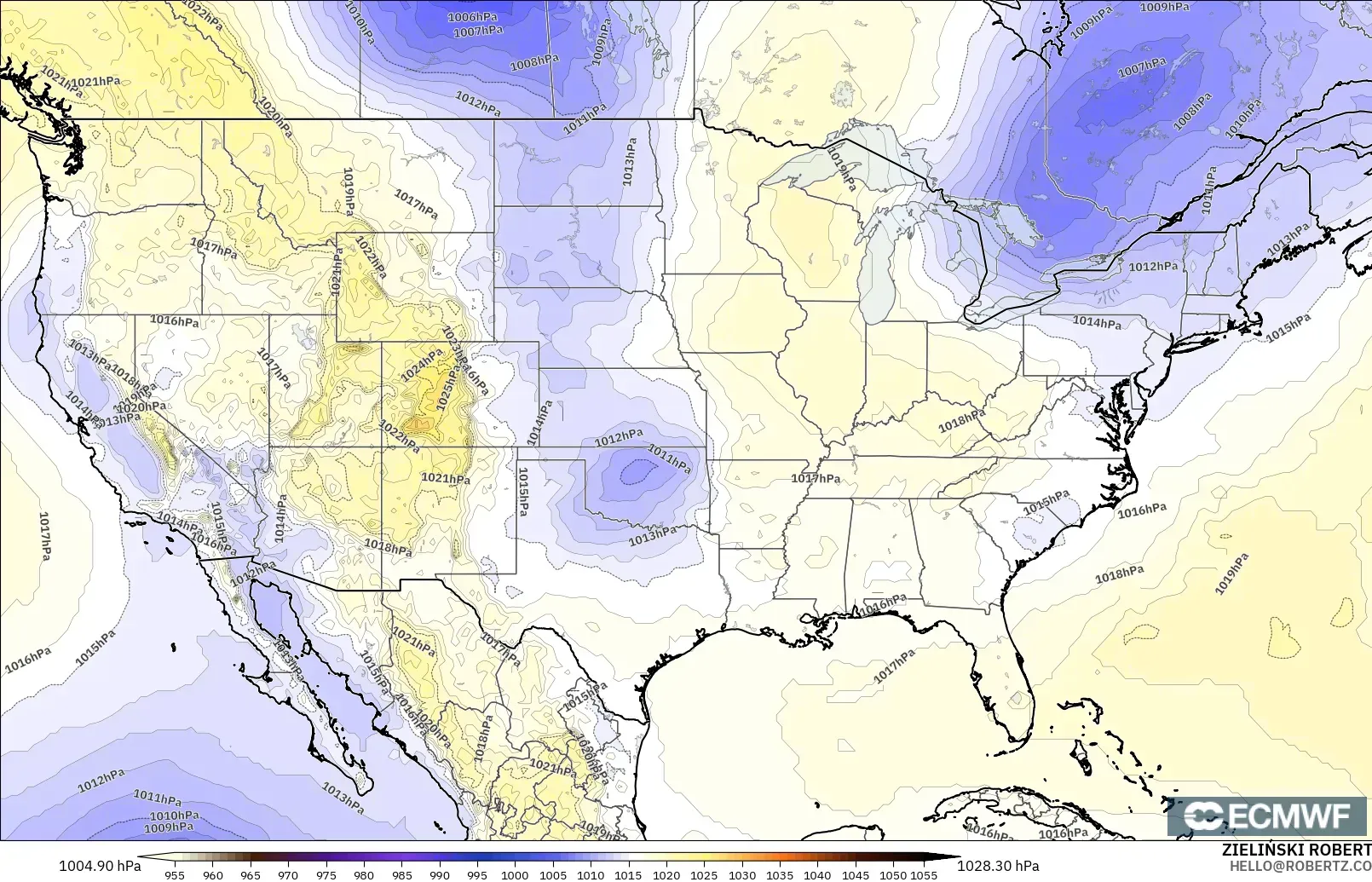 ECMWF IFS 0.25° model - United States, Pressure