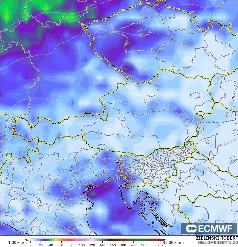 ECMWF IFS 0.25° model - Austria, Wind Gusts Peak