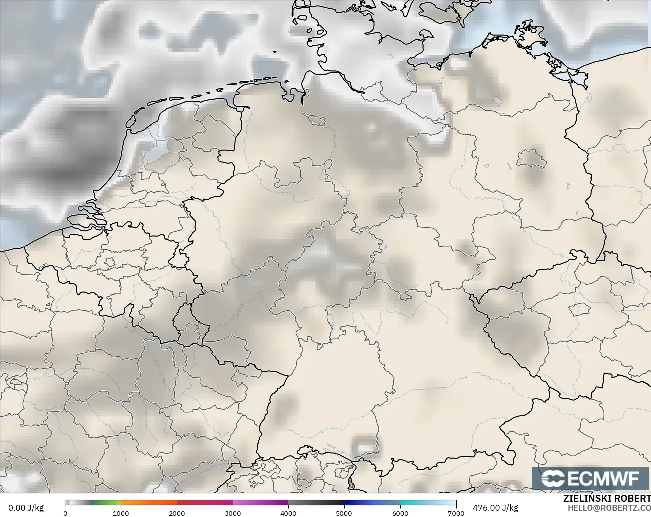 ECMWF IFS 0.25° model - Germany, CAPE