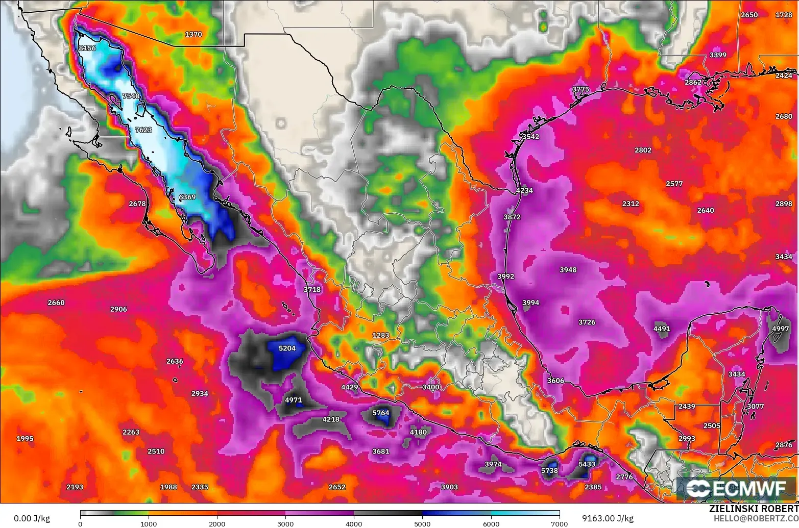 ECMWF IFS 0.25° model - Mexico, CAPE