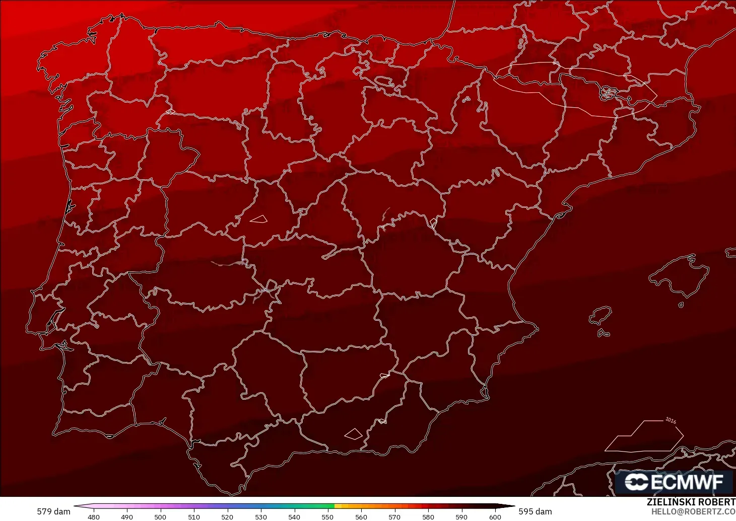 ECMWF IFS 0.25° model - Spain, Geopotential height at 500hPa