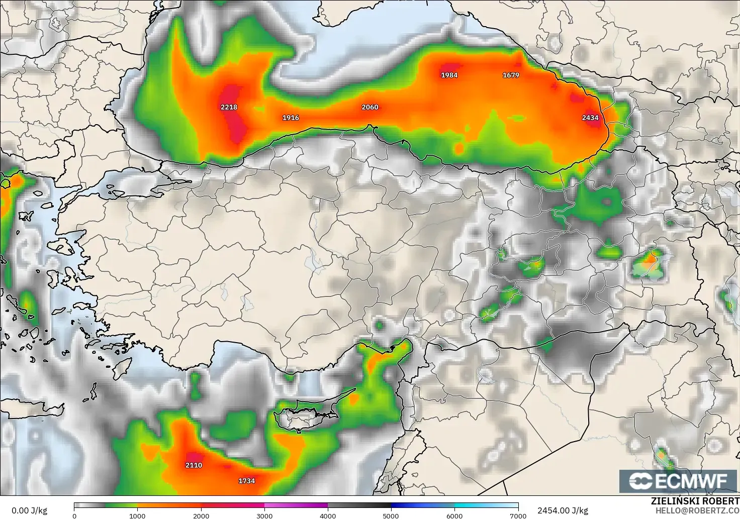 ECMWF IFS 0.25° model - Turkey, CAPE