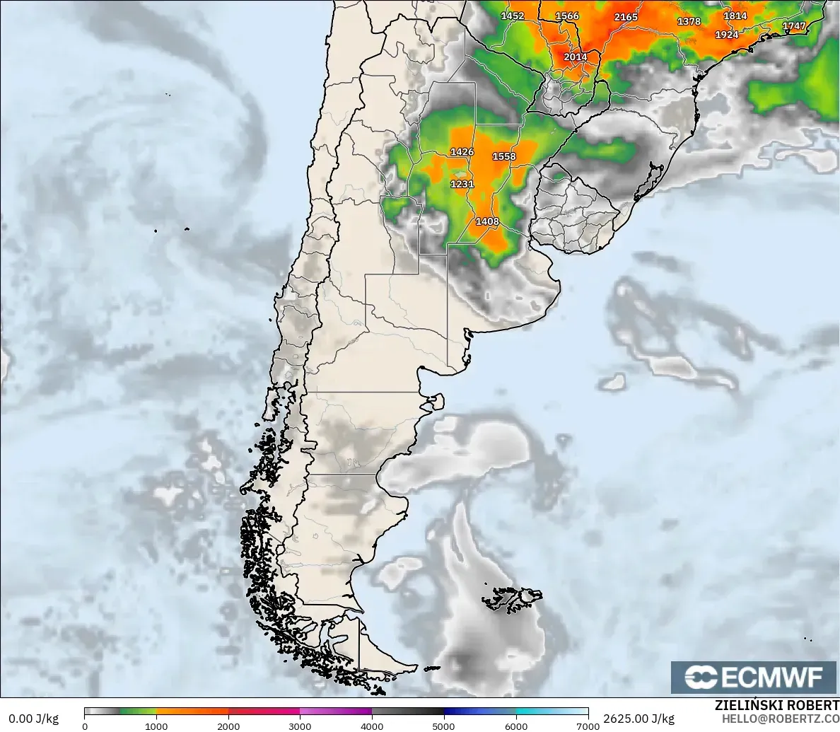 ECMWF IFS 0.25° model - Argentina, CAPE