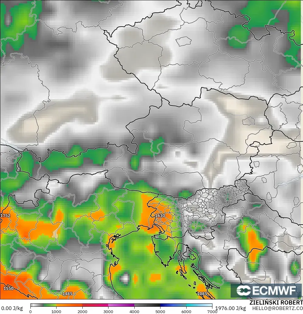 ECMWF IFS 0.25° model - Austria, CAPE
