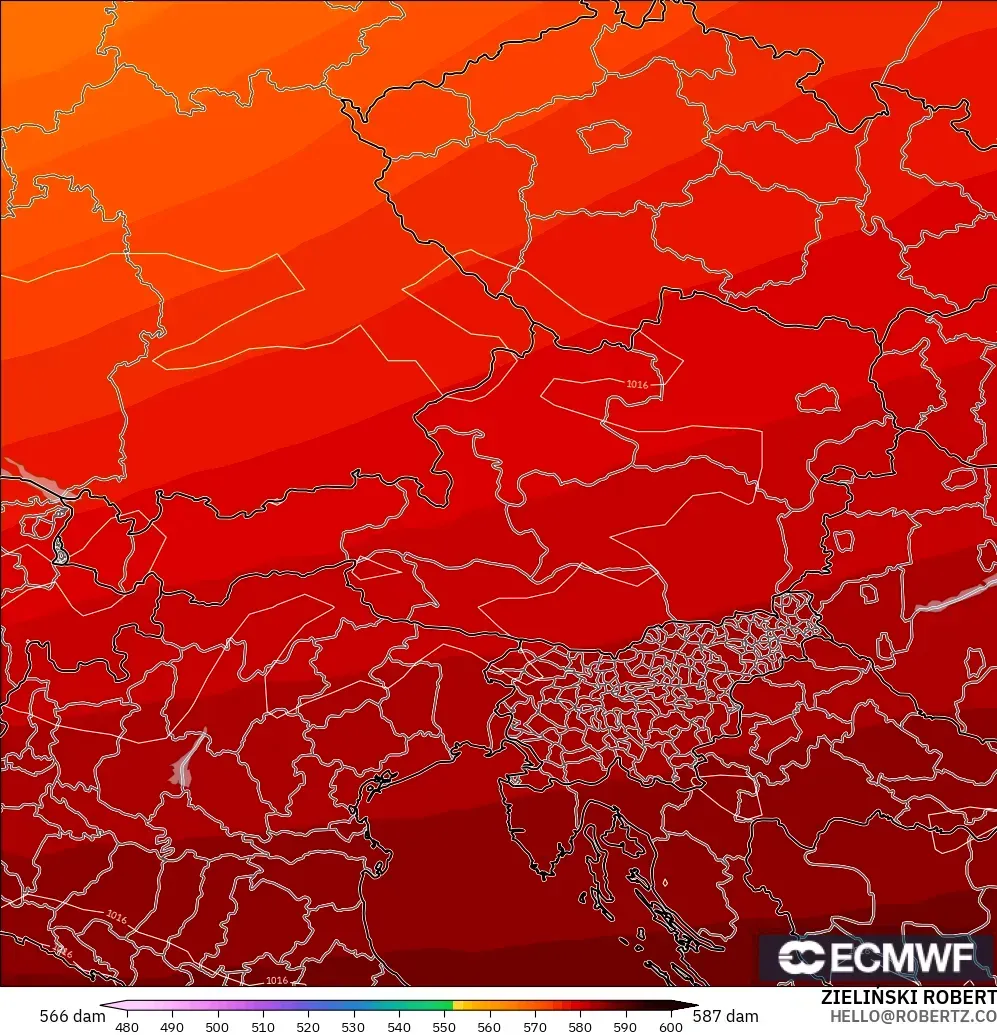 ECMWF IFS 0.25° model - Austria, Geopotential height at 500hPa