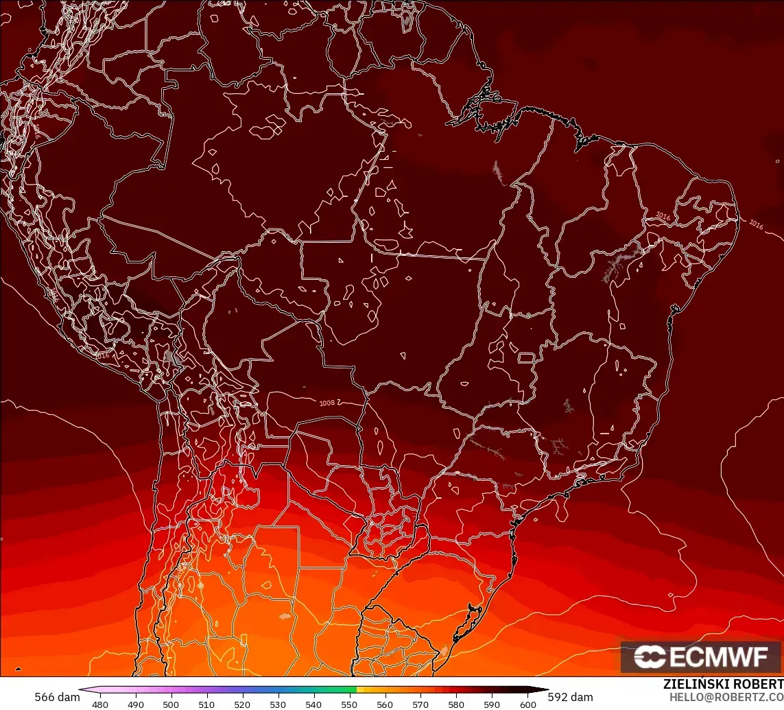 ECMWF IFS 0.25° model - Brazil, Geopotential height at 500hPa