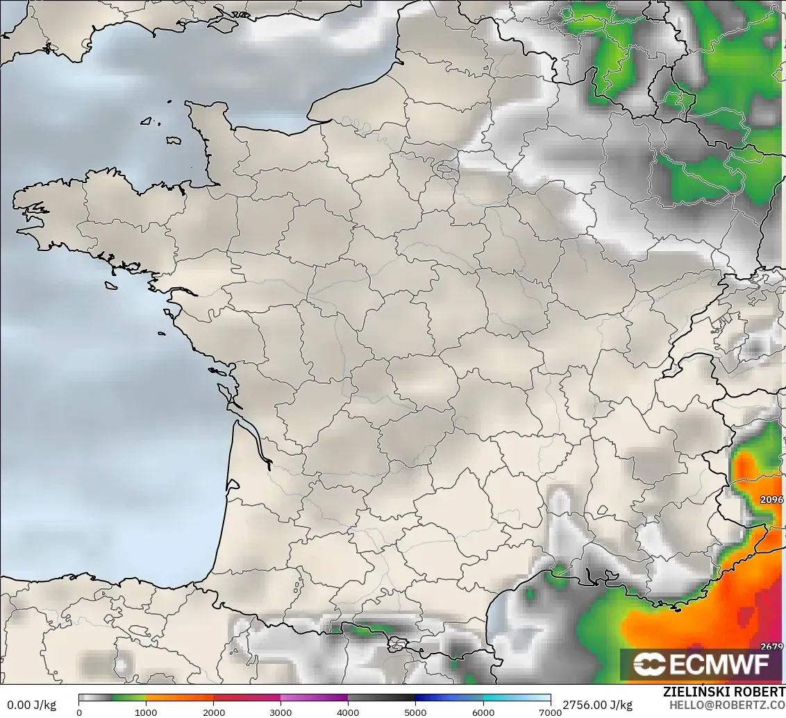 ECMWF IFS 0.25° model - France, CAPE