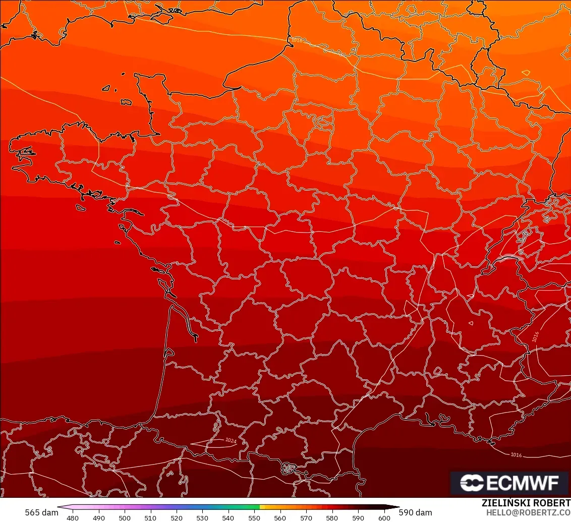 ECMWF IFS 0.25° model - France, Geopotential height at 500hPa