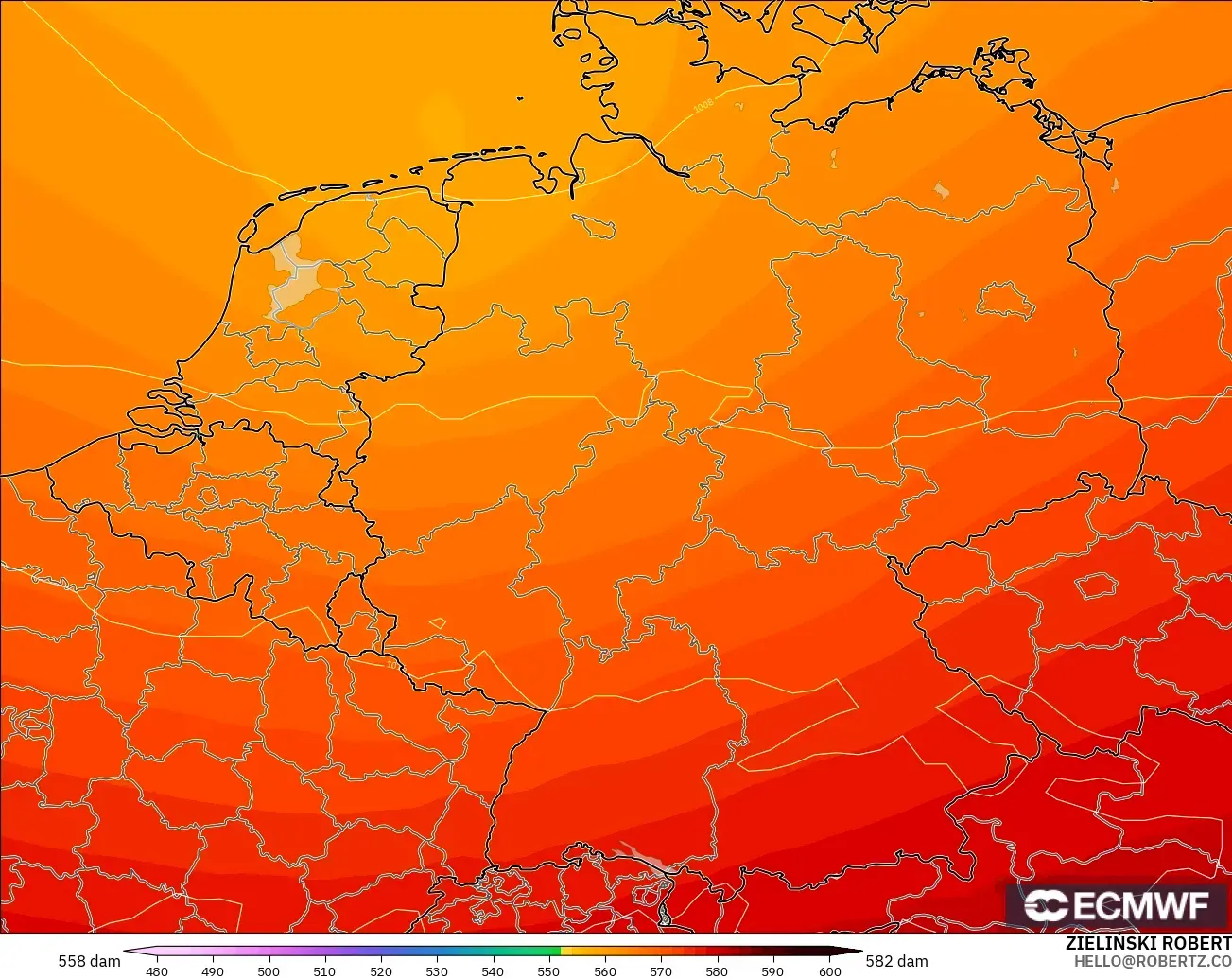 ECMWF IFS 0.25° model - Germany, Geopotential height at 500hPa
