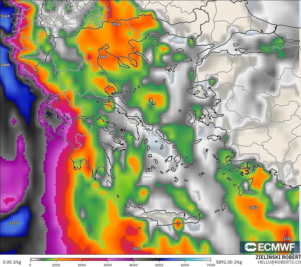 ECMWF IFS 0.25° model - Greece, CAPE