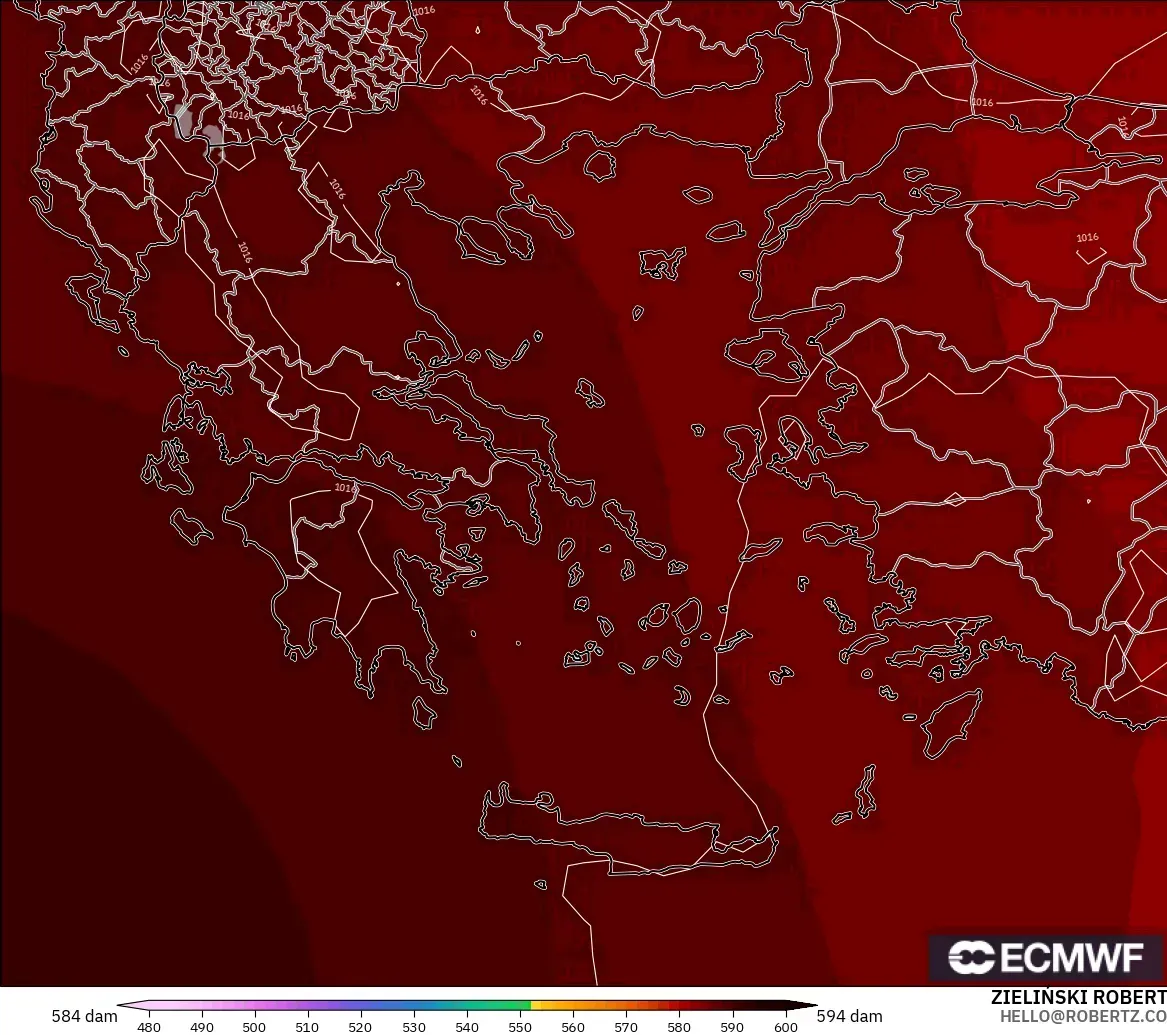 ECMWF IFS 0.25° model - Greece, Geopotential height at 500hPa