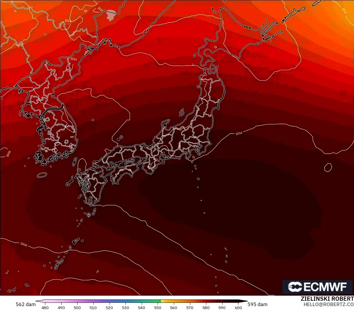 ECMWF IFS 0.25° model - Japan, Geopotential height at 500hPa