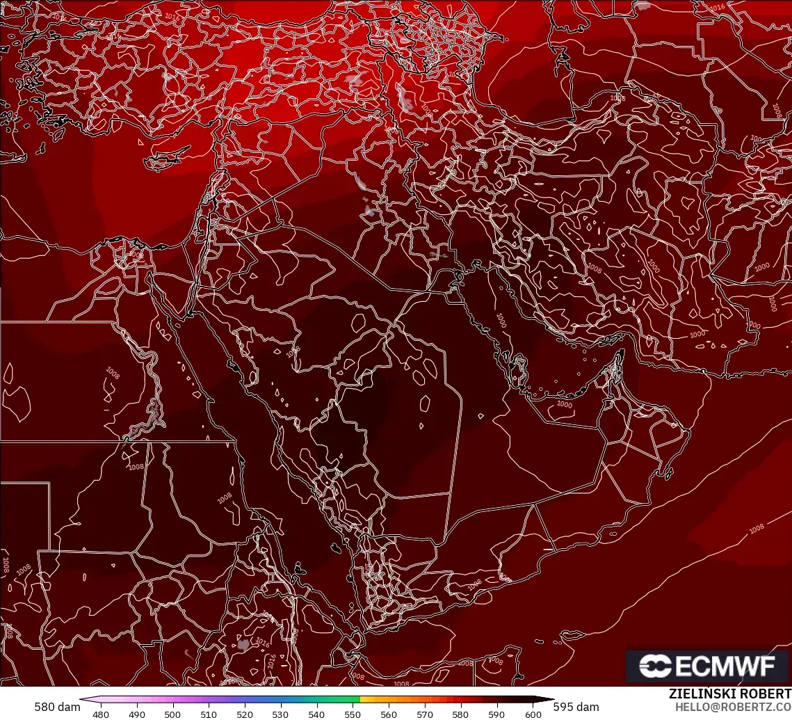 ECMWF IFS 0.25° model - Middle East, Geopotential height at 500hPa