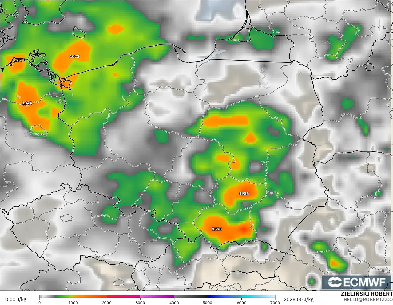 ECMWF IFS 0.25° model - Poland, CAPE