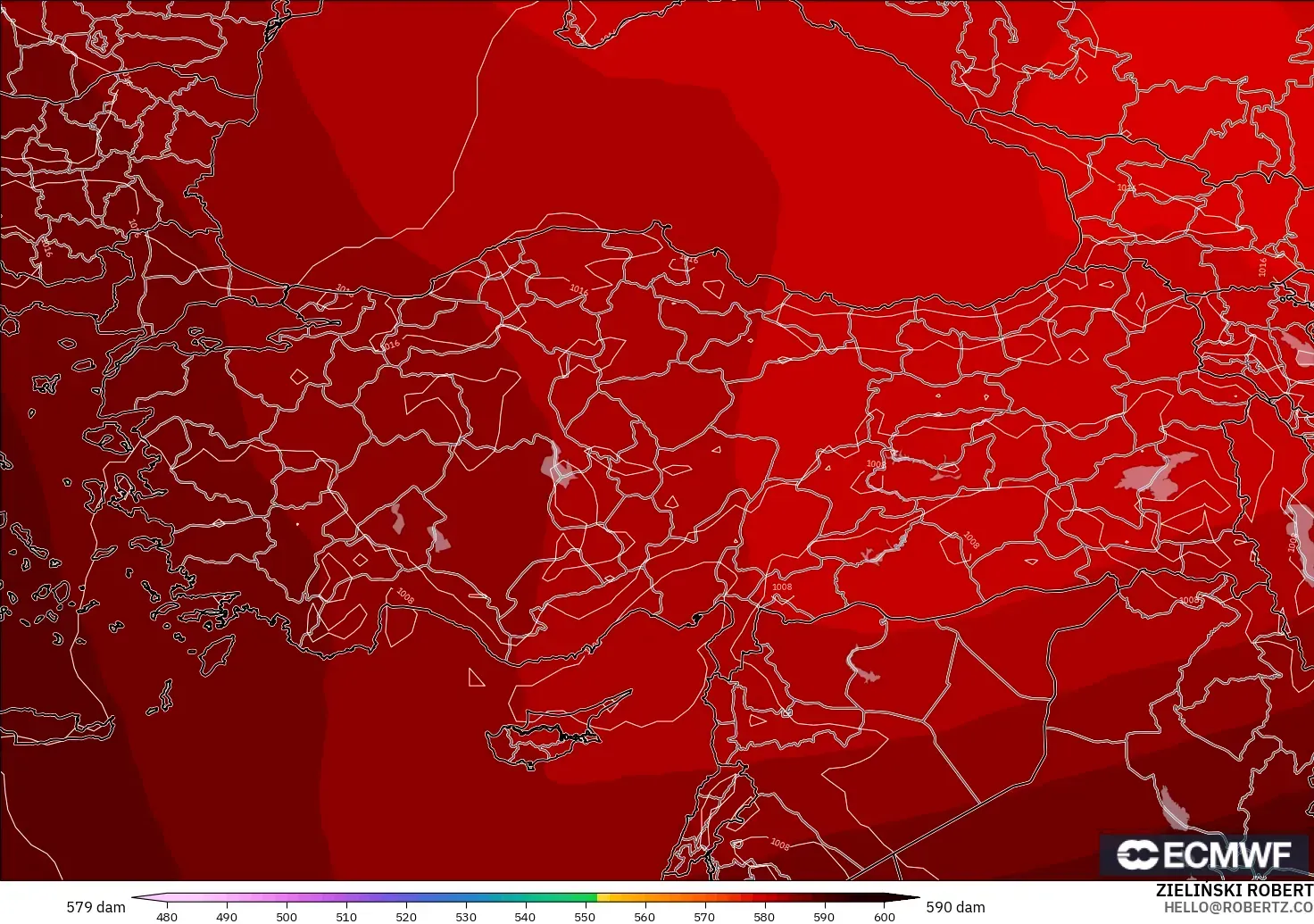 ECMWF IFS 0.25° model - Turkey, Geopotential height at 500hPa