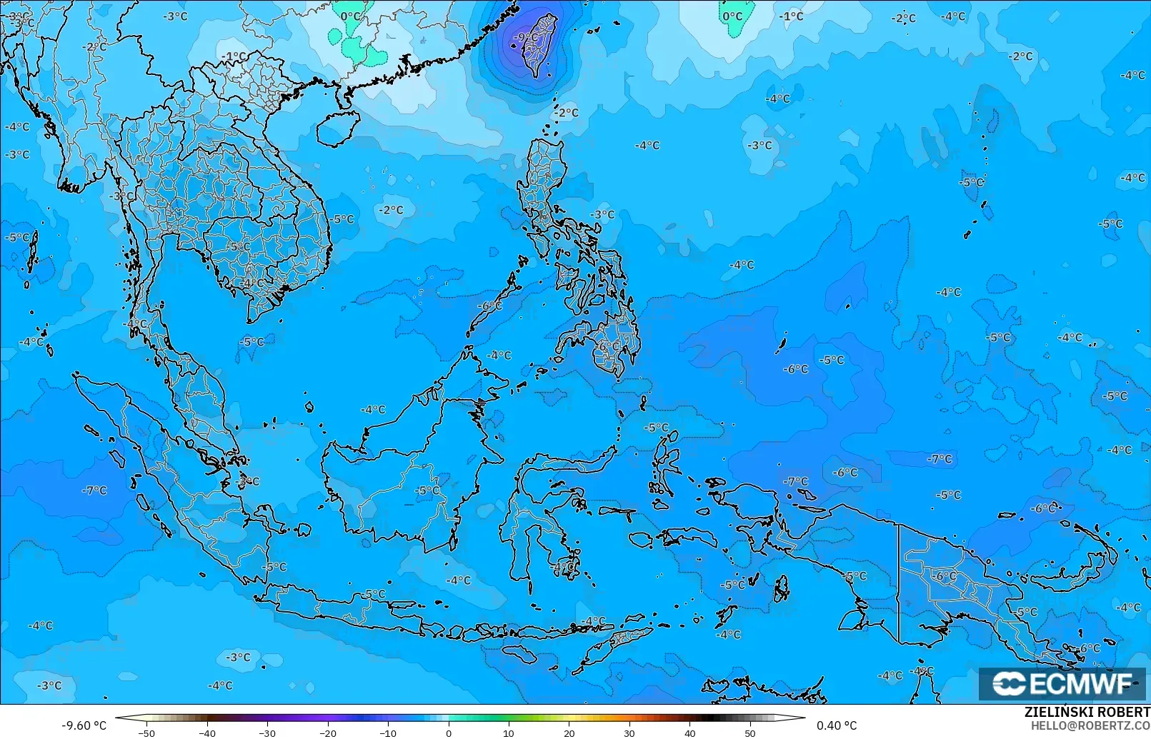 ECMWF IFS 0.25° model - South East Asia, Temperature at 500hPa
