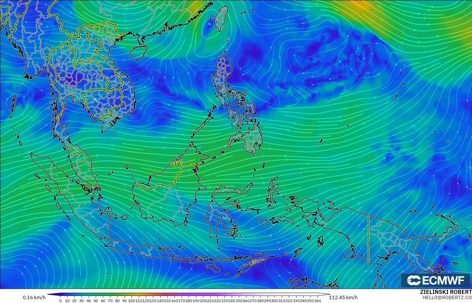 ECMWF IFS 0.25° model - South East Asia, Wind at 300hPa (jet stream)