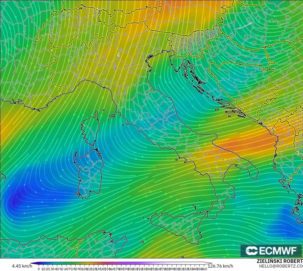 ECMWF IFS 0.25° model - Italy, Wind at 300hPa (jet stream)