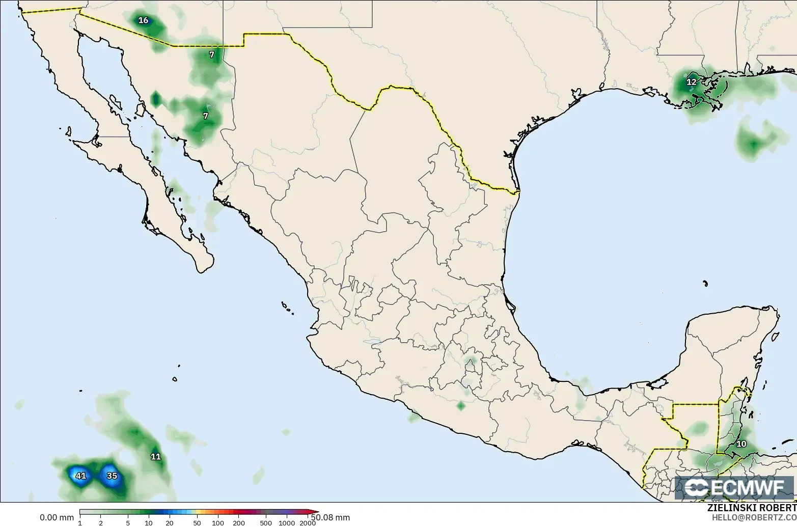 ECMWF IFS 0.25° model - Mexico, Precipitation Accumulation