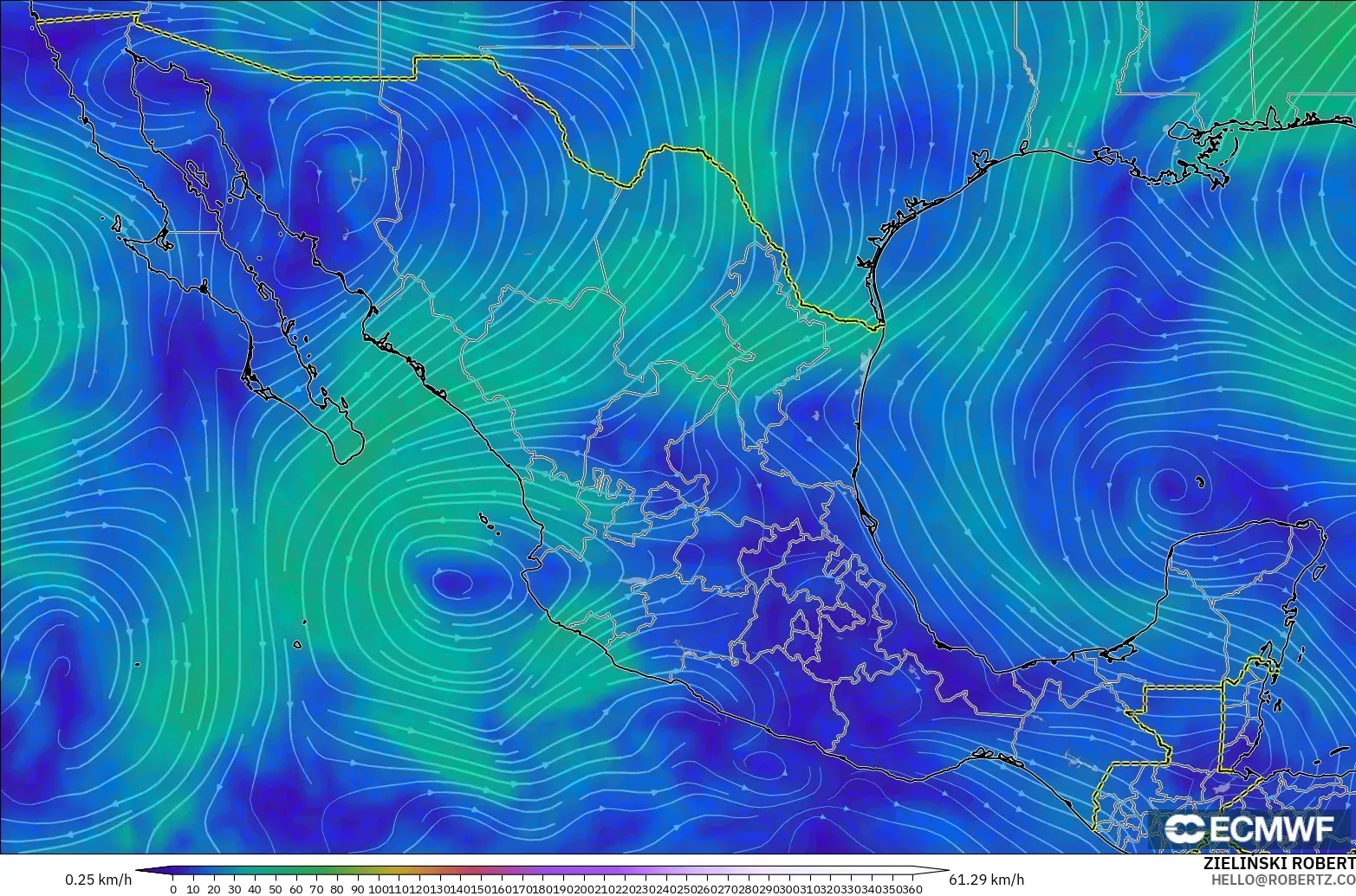 ECMWF IFS 0.25° model - Mexico, Wind at 300hPa (jet stream)
