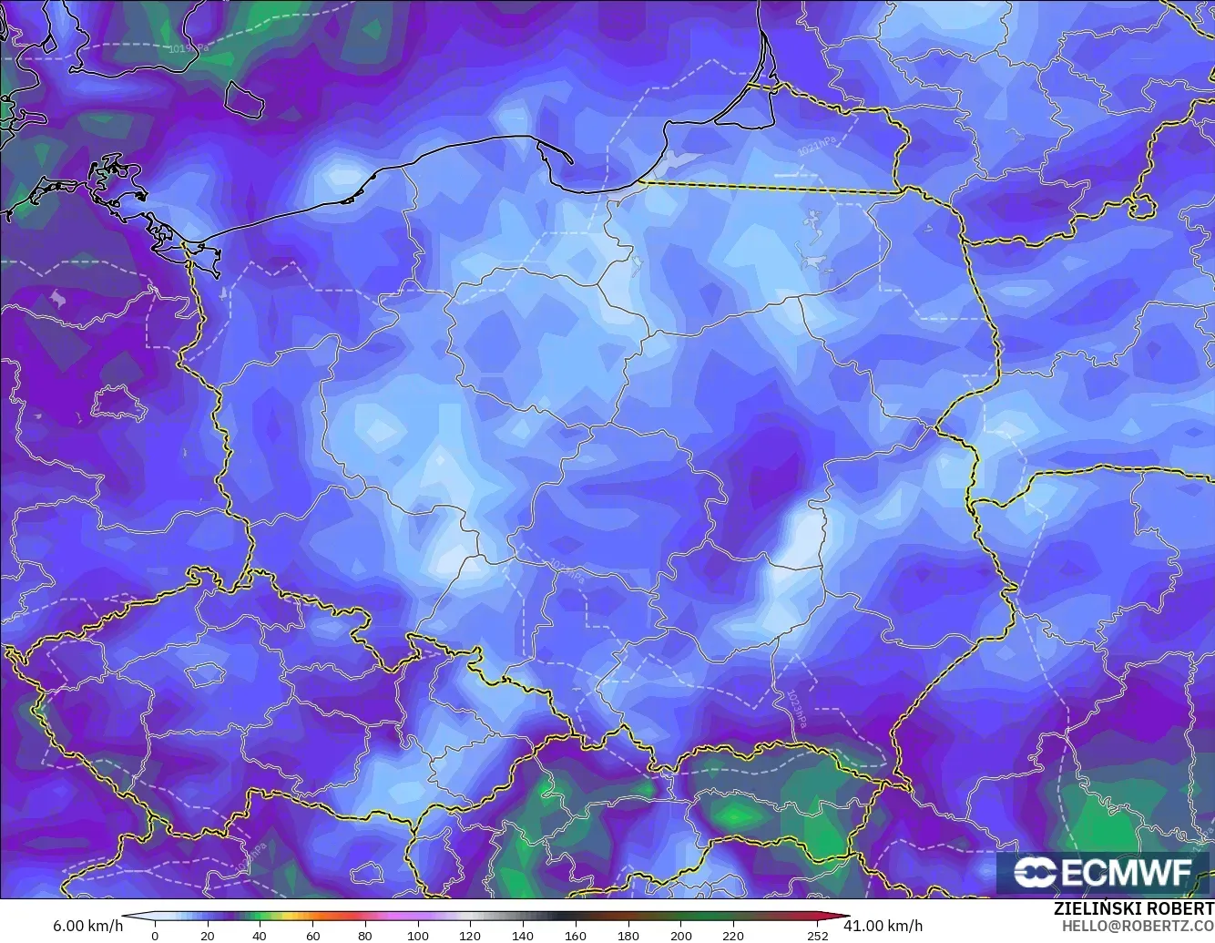 ECMWF IFS 0.25° model - Poland, Wind Gusts Peak