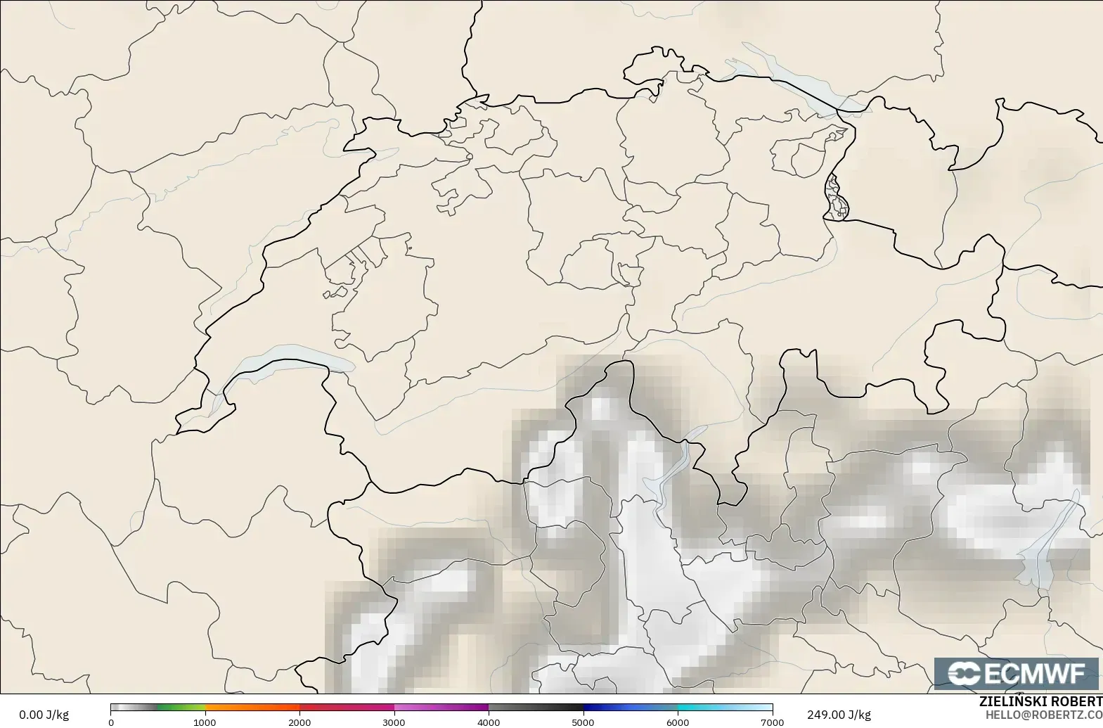 ECMWF IFS 0.25° model - Switzerland, CAPE
