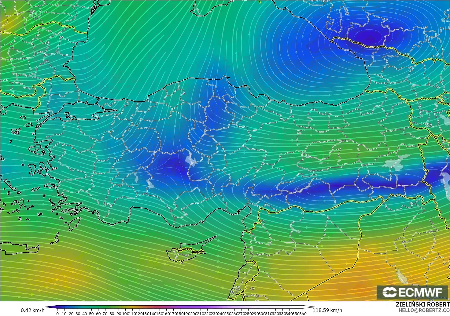 ECMWF IFS 0.25° model - Turkey, Wind at 300hPa (jet stream)