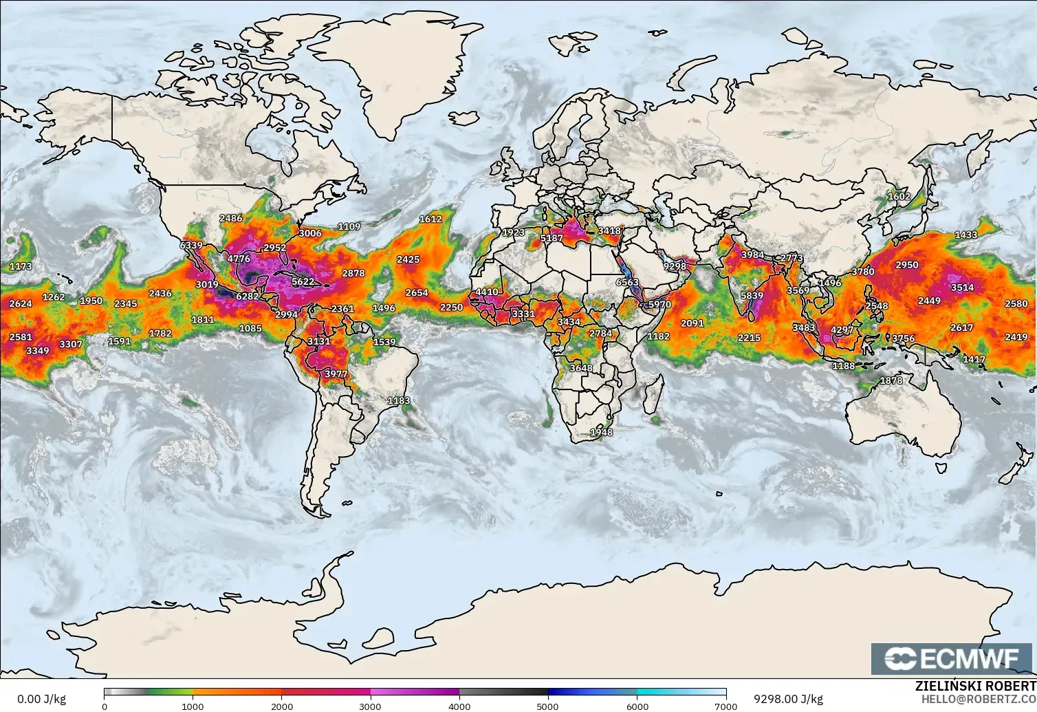 ECMWF IFS 0.25° model - World, CAPE