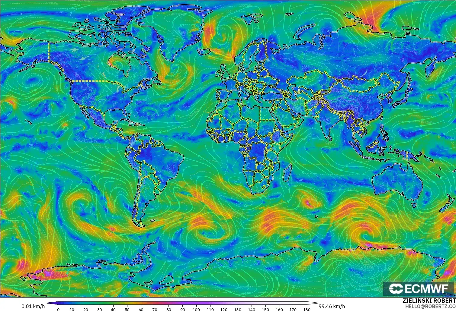 ECMWF IFS 0.25° model - World, Wind at 10m