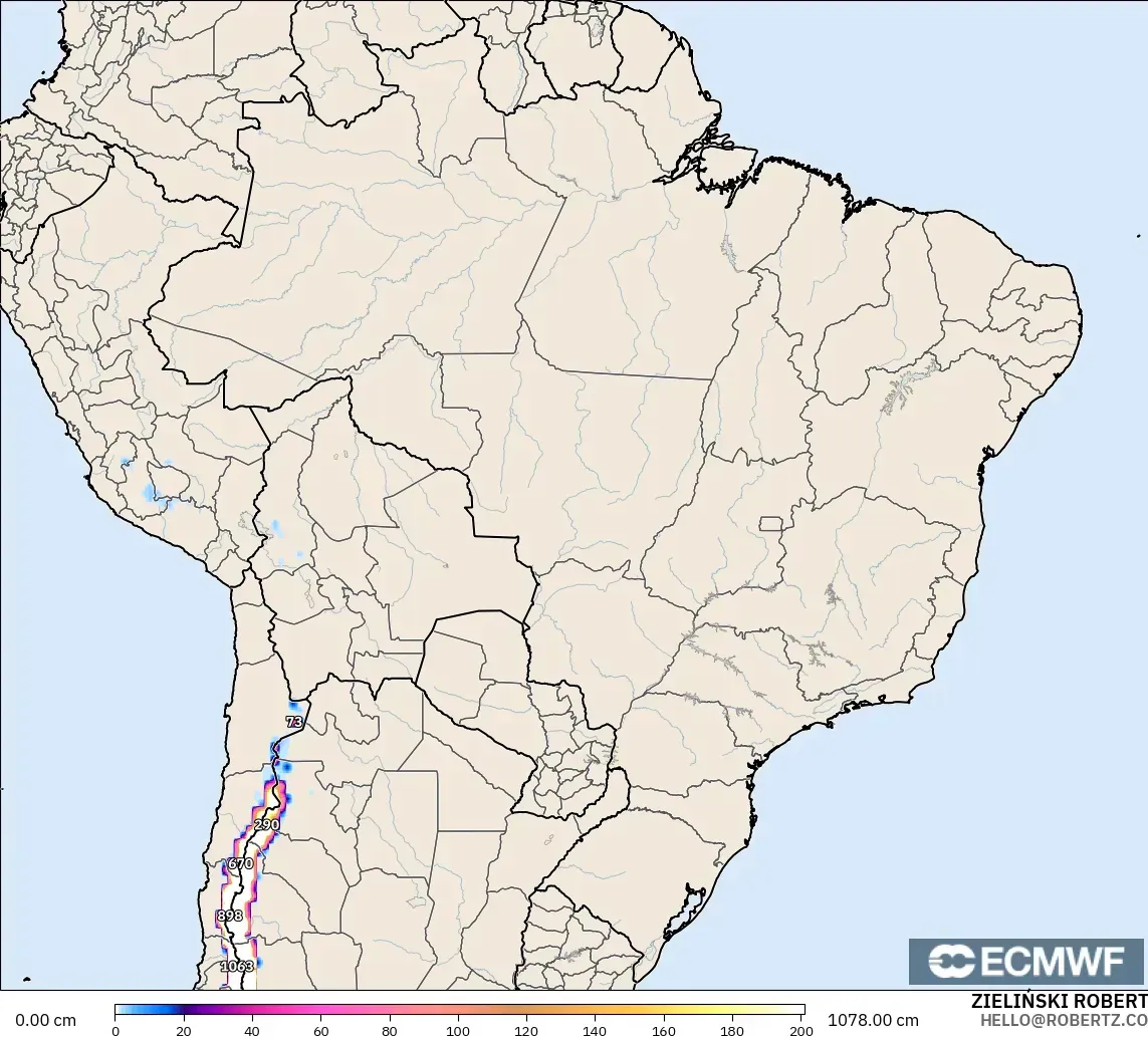 ECMWF IFS 0.25° model - Brazil, Snow Depth