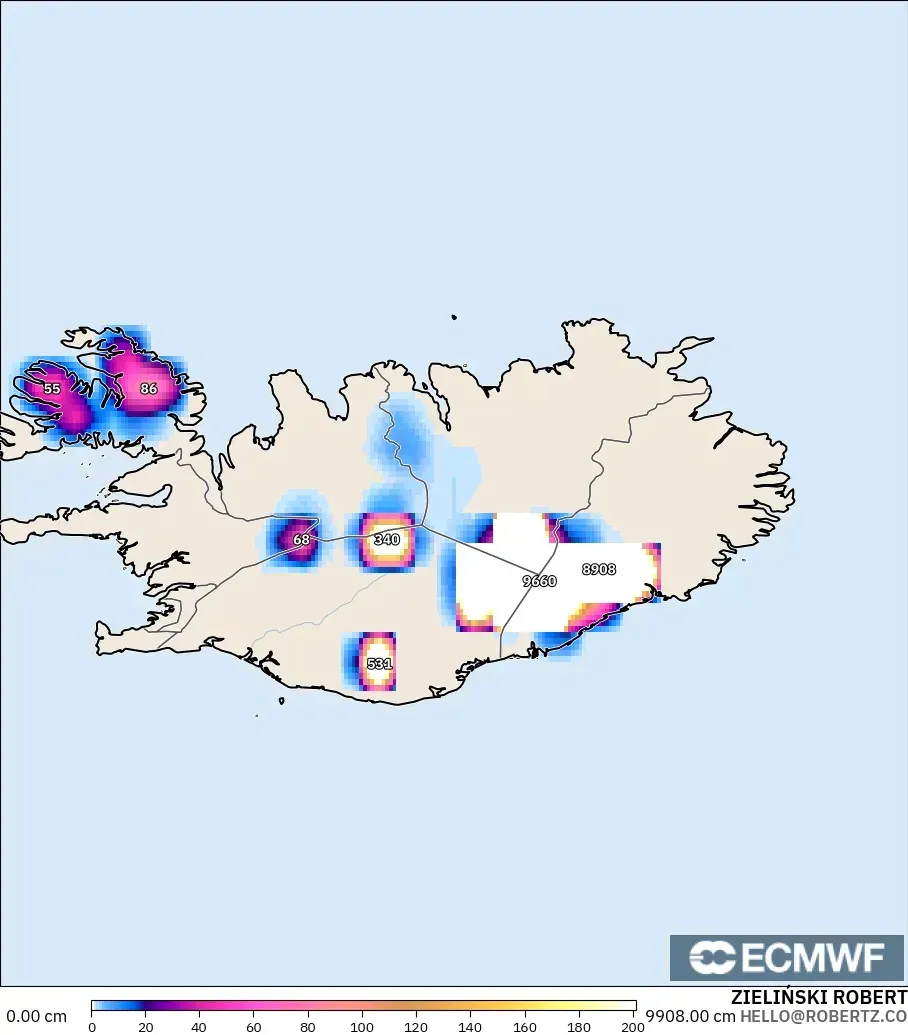 ECMWF IFS 0.25° model - Iceland, Snow Depth