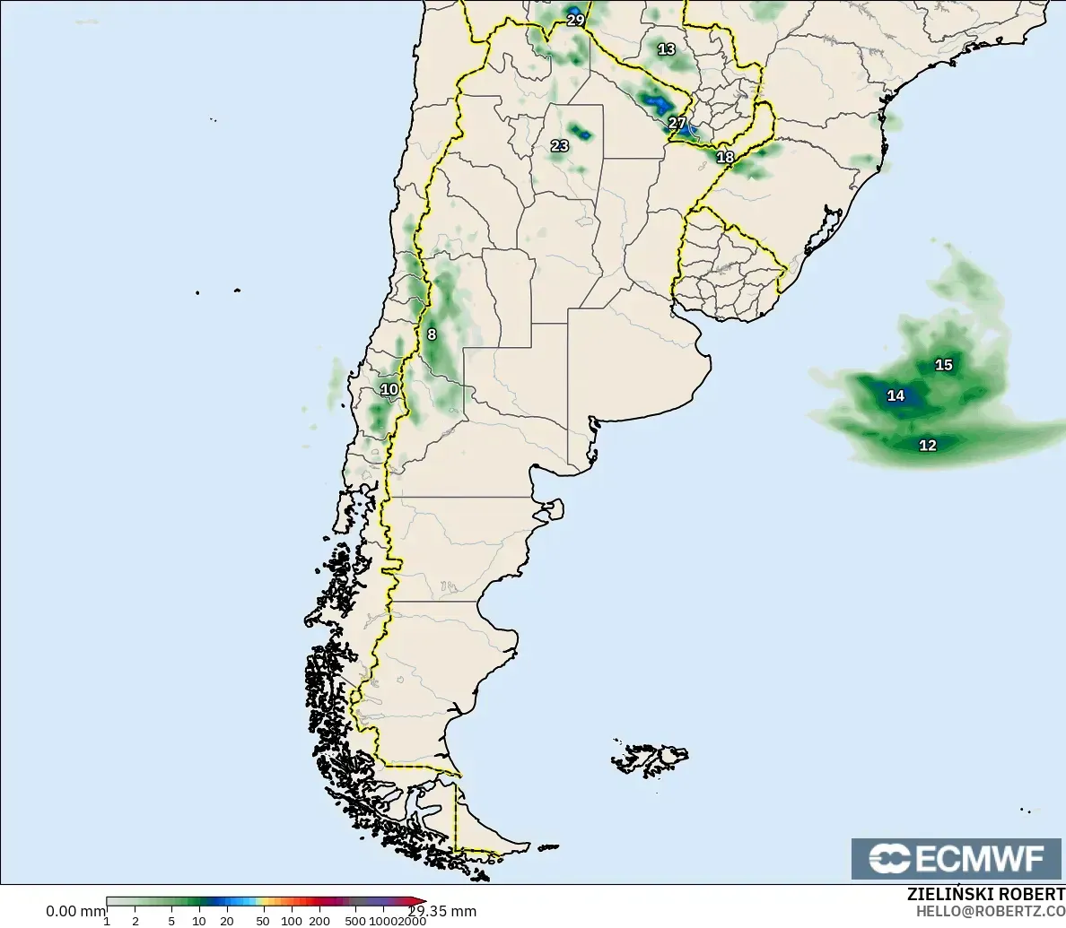 ECMWF IFS 0.25° model - Argentina, Precipitation Accumulation