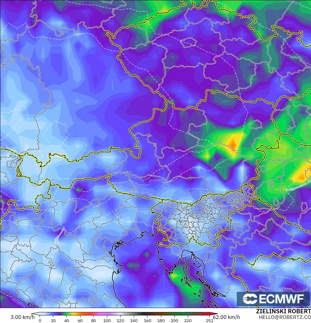 ECMWF IFS 0.25° model - Austria, Wind Gusts