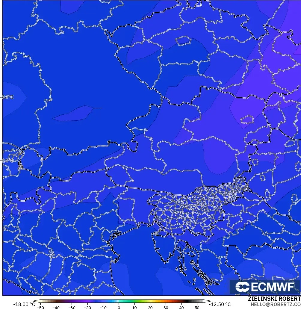 ECMWF IFS 0.25° model - Austria, Temperature at 500hPa