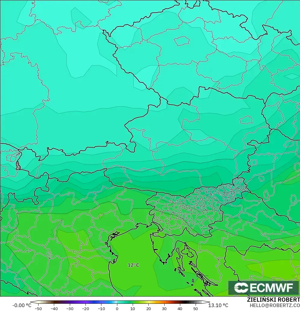 ECMWF IFS 0.25° model - Austria, Temperature at 850hPa