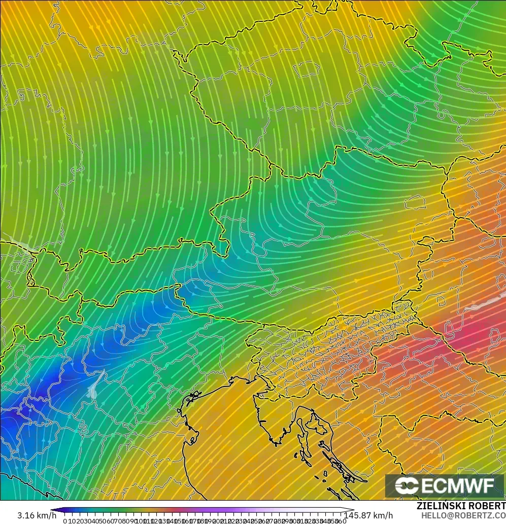 ECMWF IFS 0.25° model - Austria, Wind at 300hPa (jet stream)