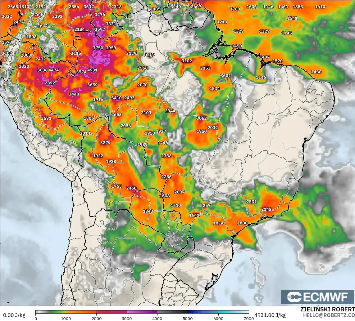 ECMWF IFS 0.25° model - Brazil, CAPE