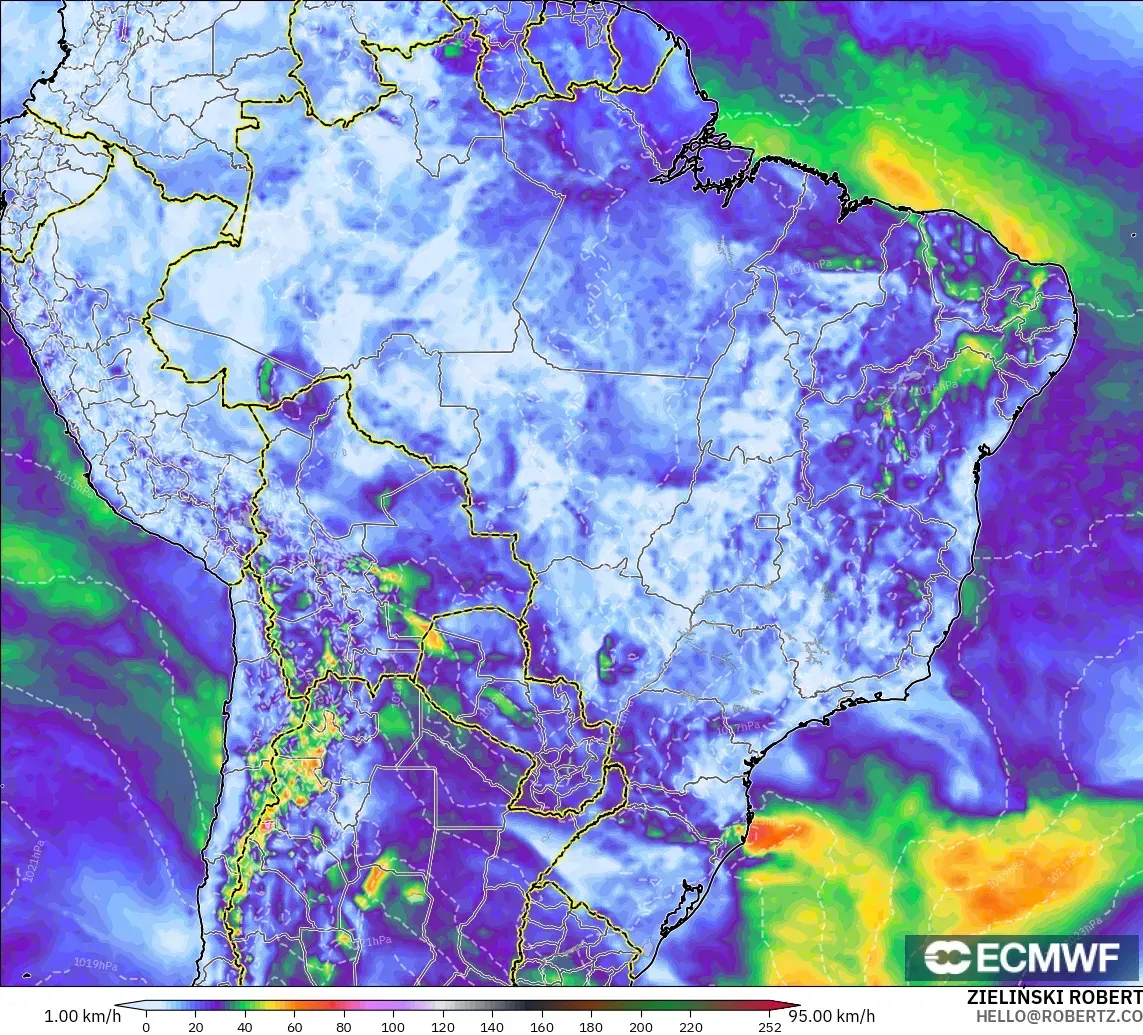 ECMWF IFS 0.25° model - Brazil, Wind Gusts