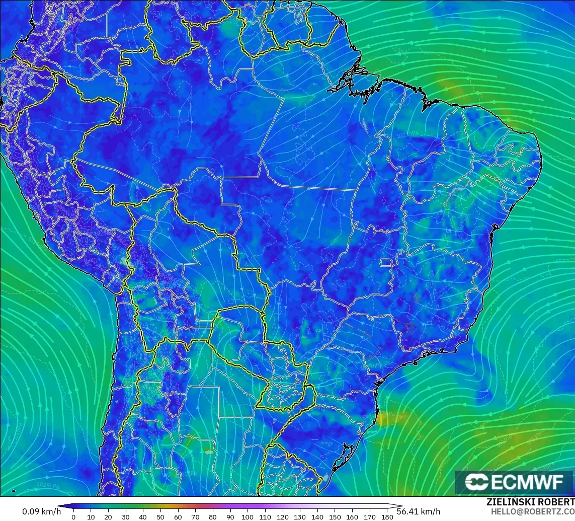 ECMWF IFS 0.25° model - Brazil, Wind at 10m