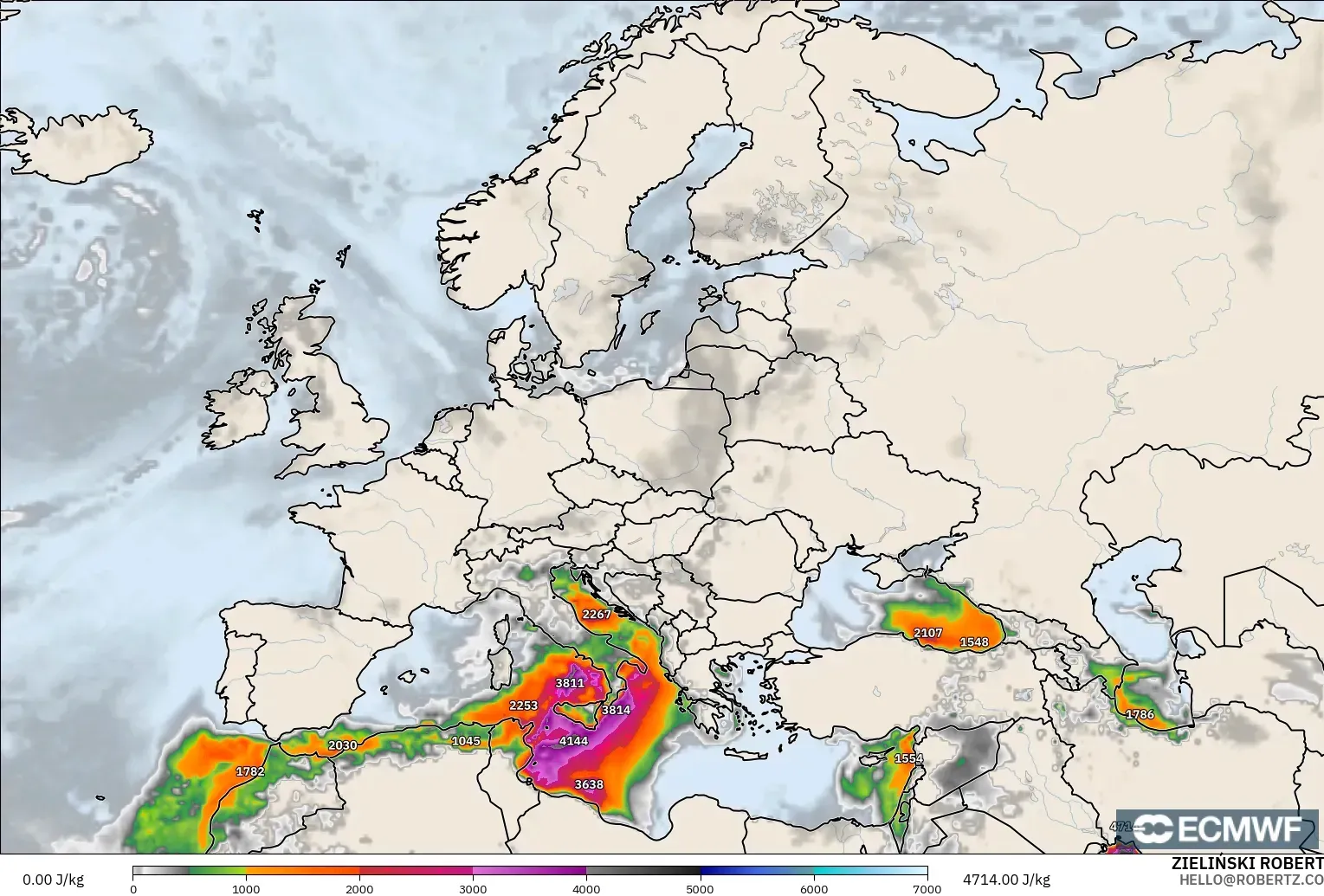 ECMWF IFS 0.25° model - Europe, CAPE