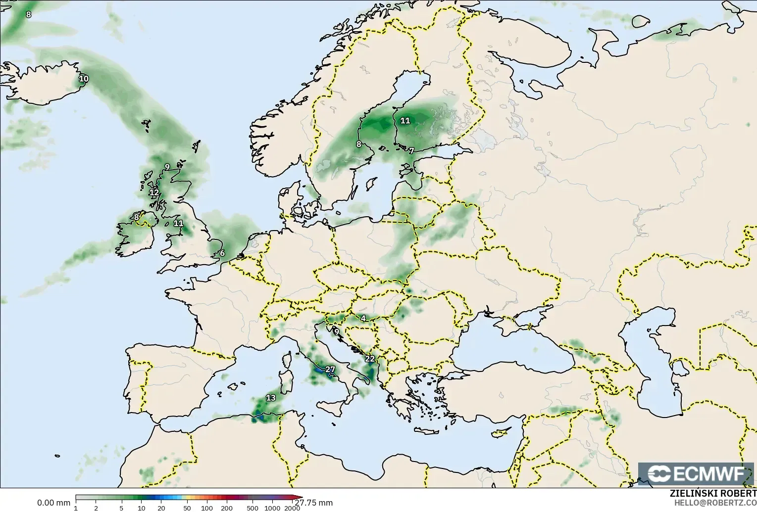 ECMWF IFS 0.25° model - Europe, Precipitation Accumulation