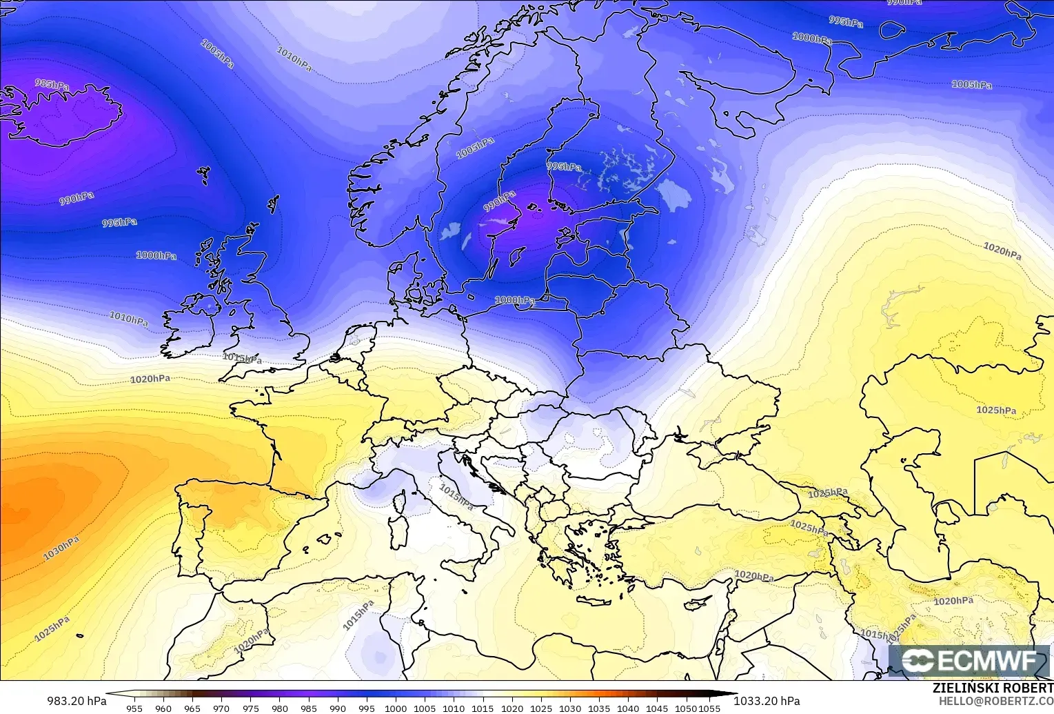 ECMWF IFS 0.25° model - Europe, Pressure
