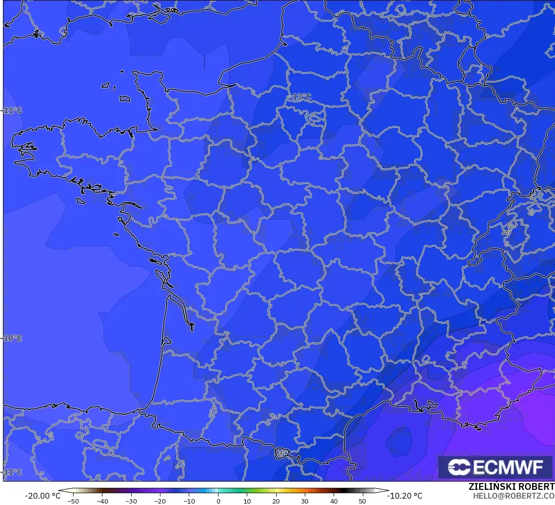 ECMWF IFS 0.25° model - France, Temperature at 500hPa