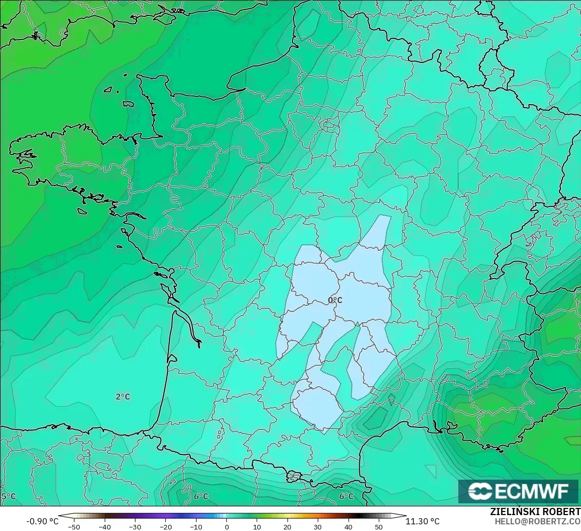 ECMWF IFS 0.25° model - France, Temperature at 850hPa