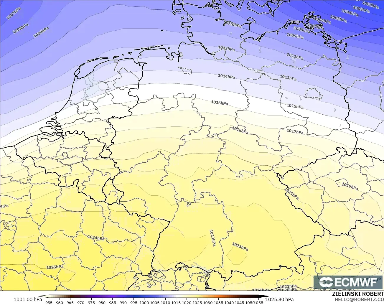 ECMWF IFS 0.25° model - Germany, Pressure