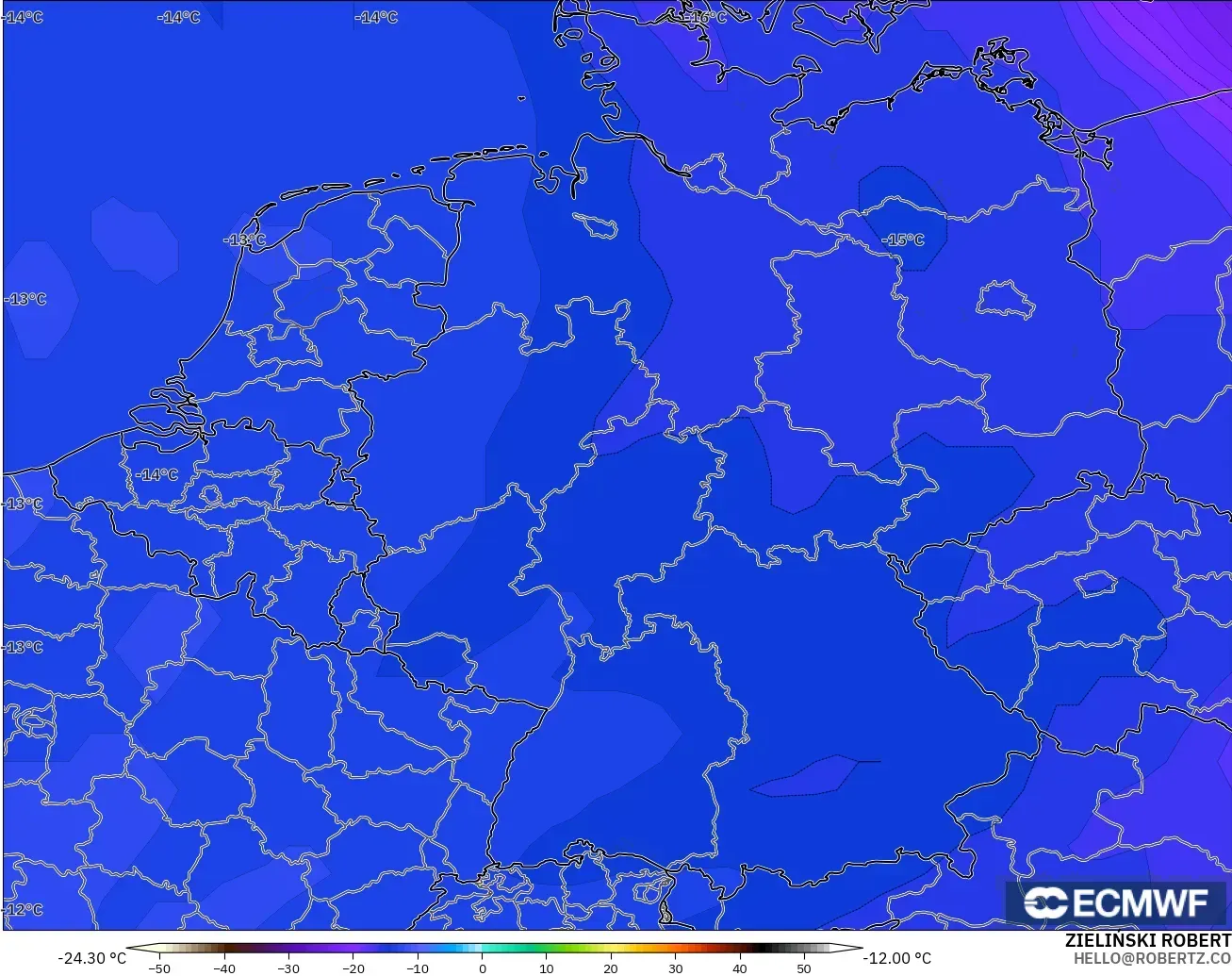 ECMWF IFS 0.25° model - Germany, Temperature at 500hPa