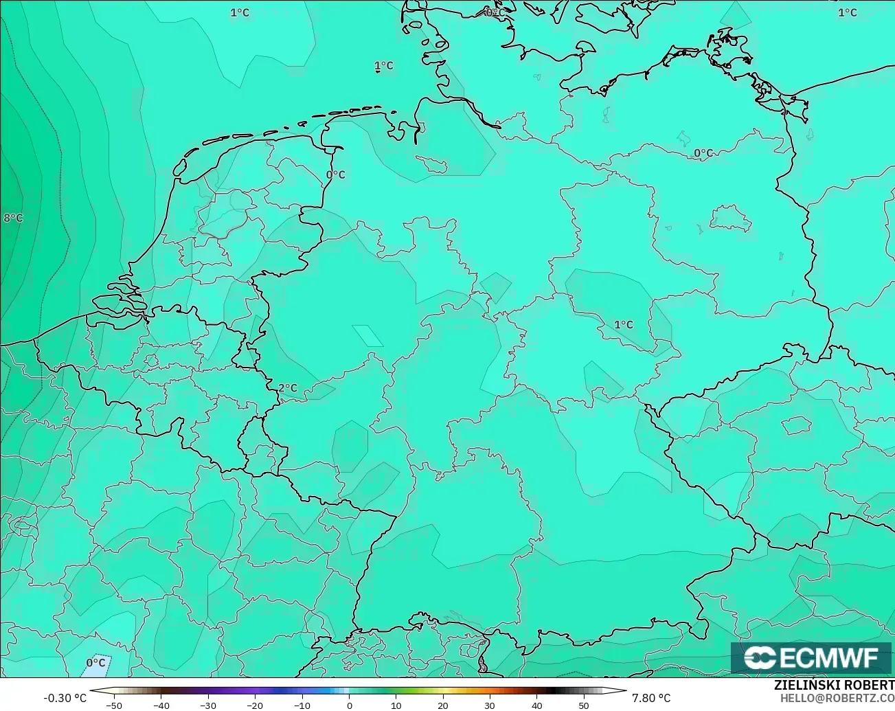 ECMWF IFS 0.25° model - Germany, Temperature at 850hPa